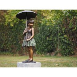 Décors Animaux en Bronze Statue bronze fille avec un parapluie -B1279