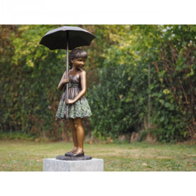 Statue bronze fille avec un parapluie -B1279
