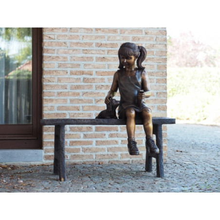 Statue bronze fille sur un banc -B1381