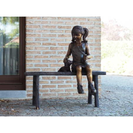 Décors Animaux en Bronze Statue bronze fille sur un banc -B1381