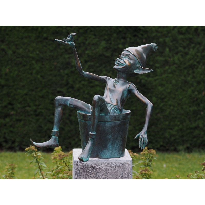 Décoration Statuette bronze personnage Statuette pixie avec un seau bronze -AN1335BR-V