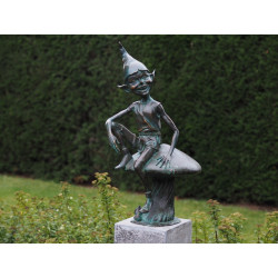Décoration Statuette bronze personnage Statuette pixie sur un champignon bronze -AN1337BR-V