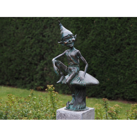 Décoration Statuette bronze personnage Statuette pixie sur un champignon bronze -AN1337BR-V