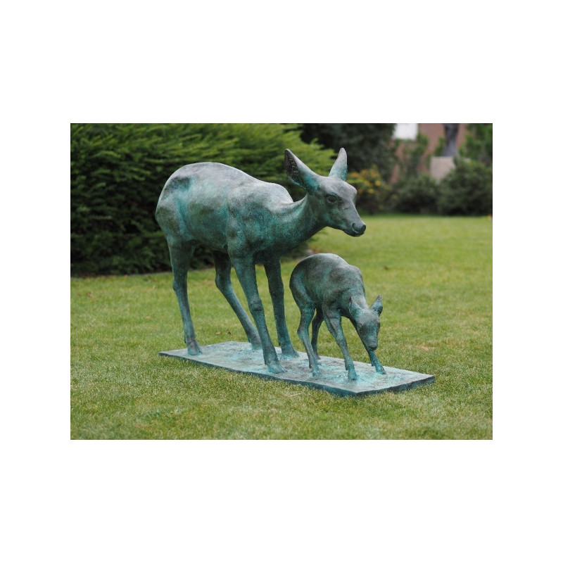 Décors Animaux en Bronze Statue bronze biche et son faon -B97202