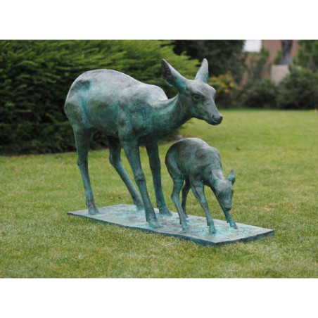 Décors Animaux en Bronze Statue bronze biche et son faon -B97202