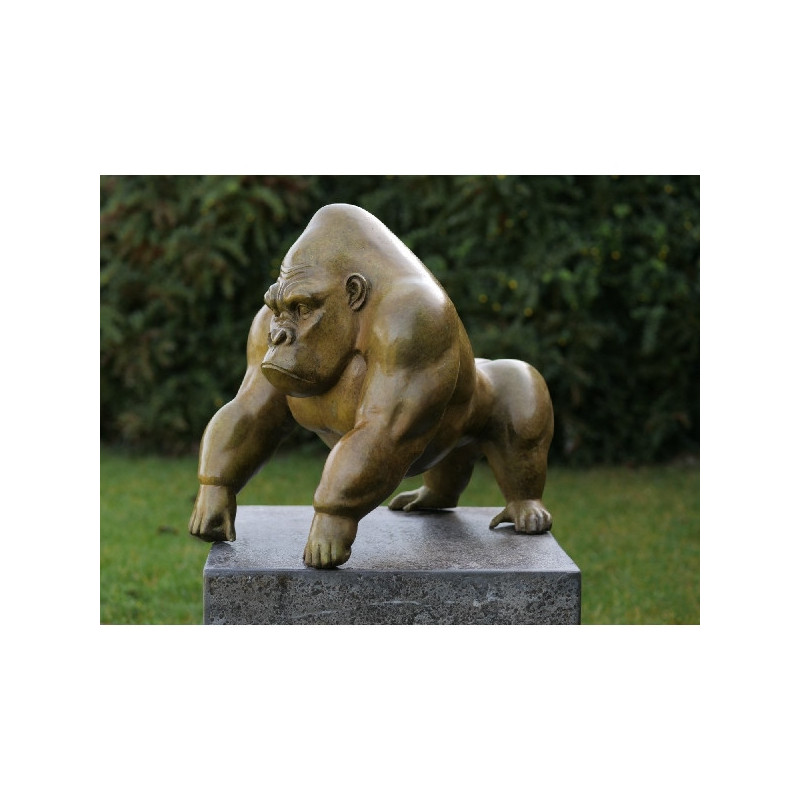 Statue bronze gorille vert patiné à chaud -B91140