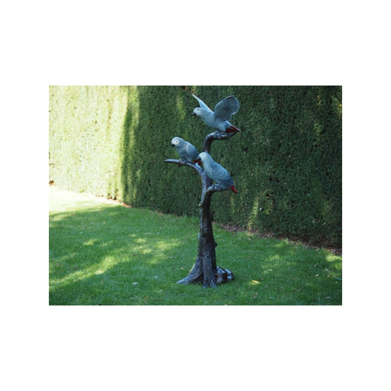 Décors Animaux en Bronze Statue bronze 3 perroquets gris sur un arbre -B1375