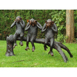 Décors Animaux en Bronze Statue bronze 3 singes sur un arbre -B94614