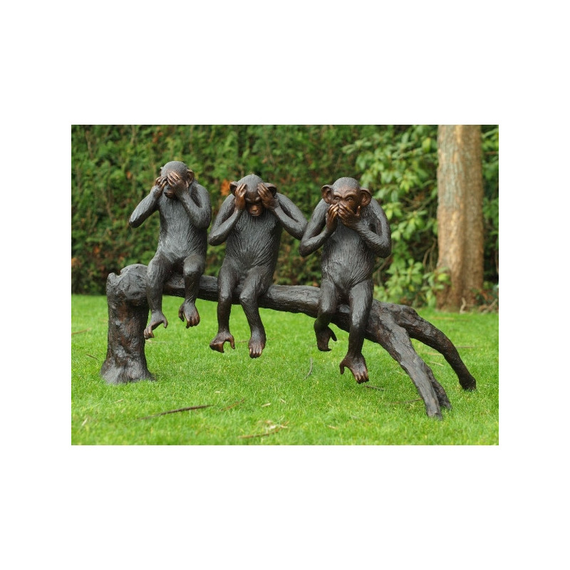 Statue bronze 3 singes sur un arbre -B94614