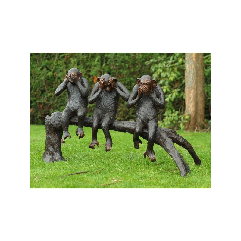 Décors Animaux en Bronze Statue bronze 3 singes sur un arbre -B94614