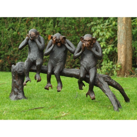 Décors Animaux en Bronze Statue bronze 3 singes sur un arbre -B94614