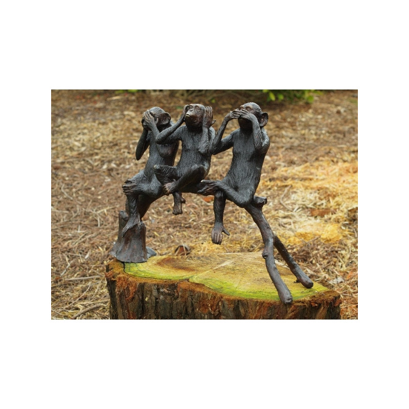 Décors Animaux en Bronze Statue bronze 3 singes sur un arbre -B97190