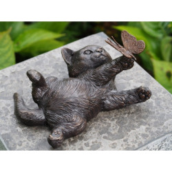 Décors Animaux en Bronze Statuette bronze chaton avec papillon 11cm