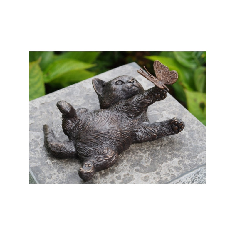 Décors Animaux en Bronze Statuette bronze chaton avec papillon 11cm