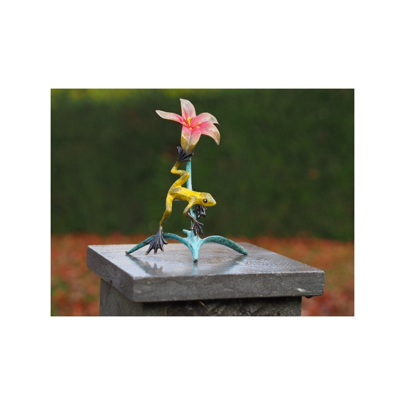 Statuette grenouille avec fleur bronze -AN1888BR-HP