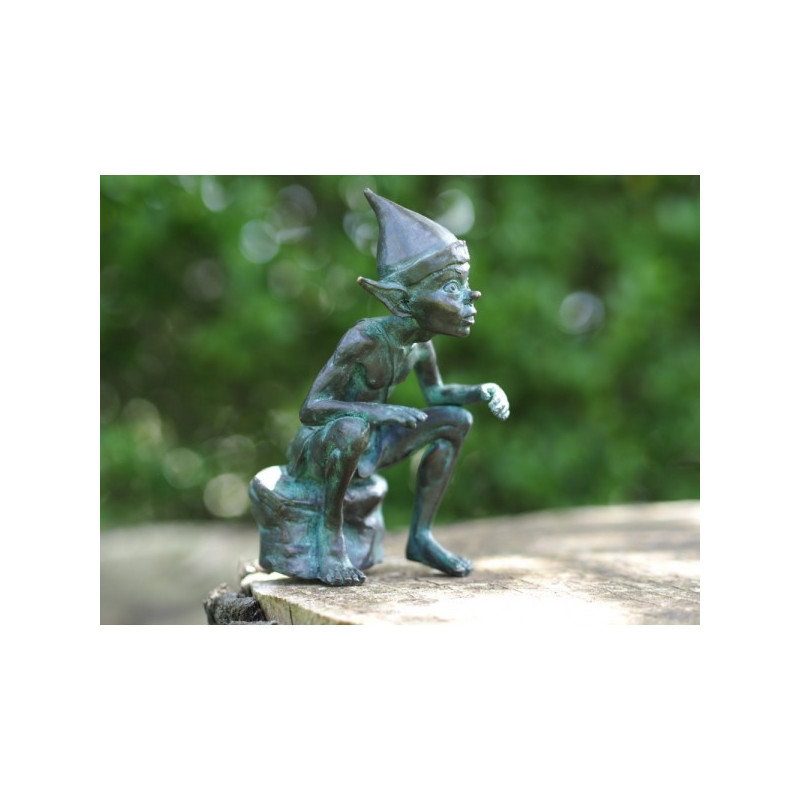 Décoration Statuette bronze personnage Statuette pixie assis sur un rocher bronze -BS1405V