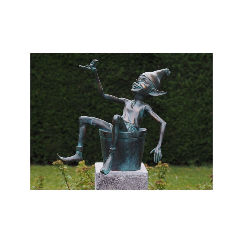Décoration Statuette bronze personnage Statuette pixie avec un seau bronze -AN1335BR-V