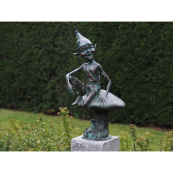 Décoration Statuette bronze personnage Statuette pixie sur un champignon bronze -AN1337BR-V (2)