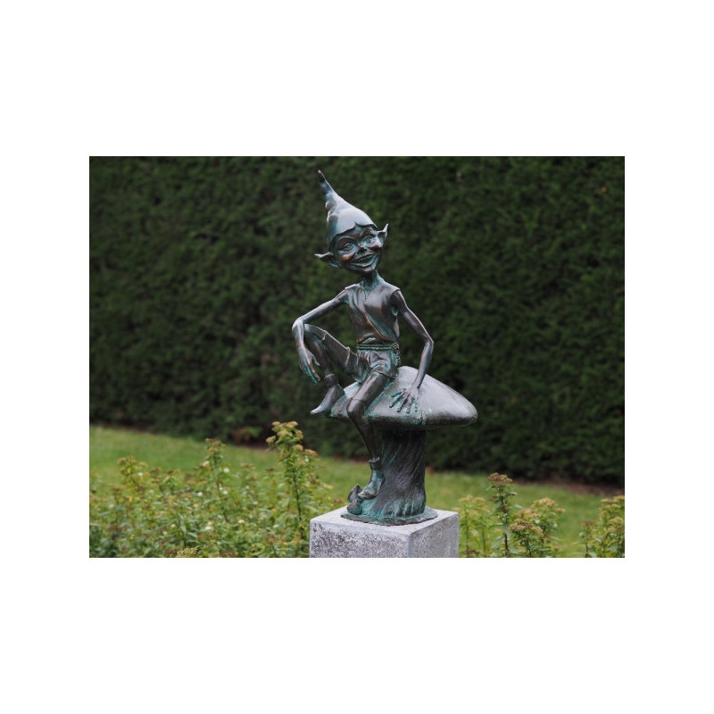 Décoration Statuette bronze personnage Statuette pixie sur un champignon bronze -AN1337BR-V