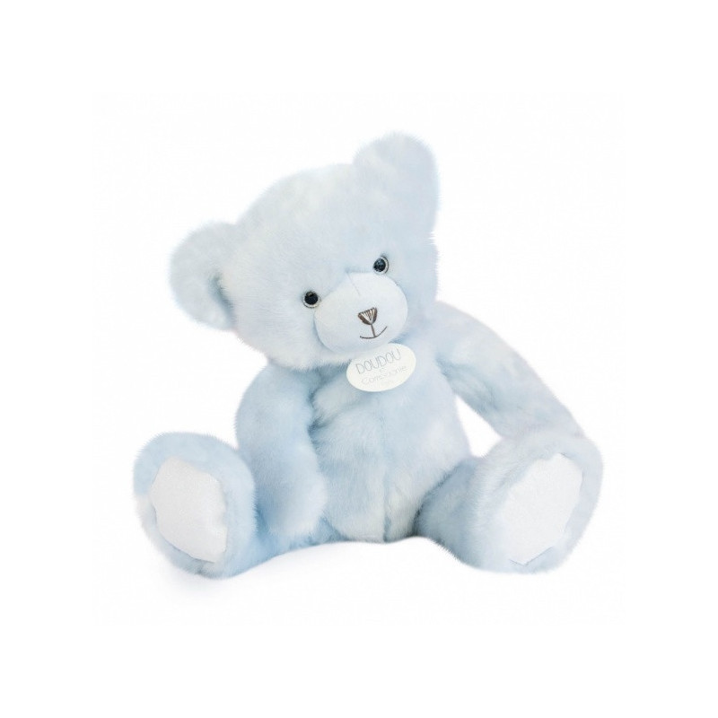 Animaux-Bois-Animaux-Bronzes propose Peluche Ours collection 37 cm - bleu glacé-la peluche par doudou et compagnie histoire d'ou