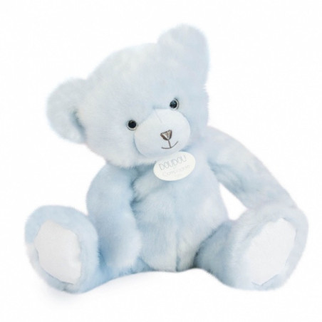 Animaux-Bois-Animaux-Bronzes propose Peluche Ours collection 37 cm - bleu glacé-la peluche par doudou et compagnie histoire d'ou