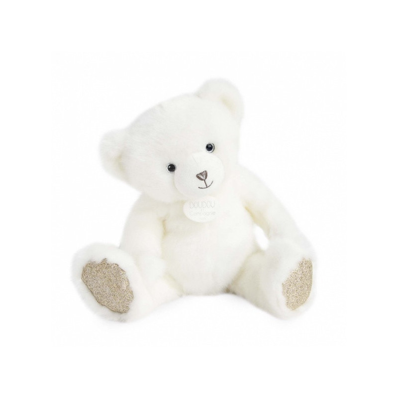 Animaux-Bois-Animaux-Bronzes propose Peluche Ours collection 37 cm - blanc poudré-la peluche par doudou et compagnie histoire d'