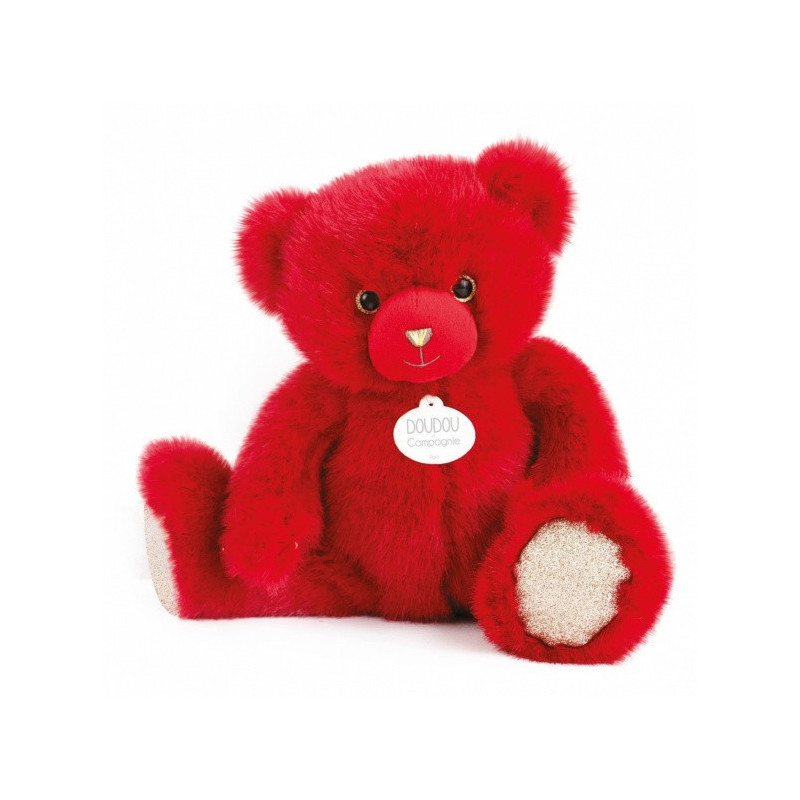 Animaux-Bois-Animaux-Bronzes propose Peluche Ours collection 30 cm - rouge baiser-la peluche par doudou et compagnie histoire d'