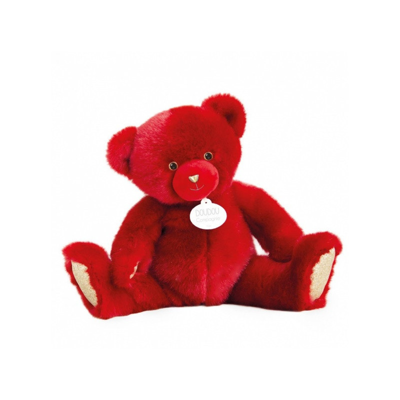 Animaux-Bois-Animaux-Bronzes propose Peluche Ours collection 37 cm - rouge baiser-la peluche par doudou et compagnie histoire d'