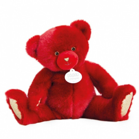 Animaux-Bois-Animaux-Bronzes propose Peluche Ours collection 37 cm - rouge baiser-la peluche par doudou et compagnie histoire d'