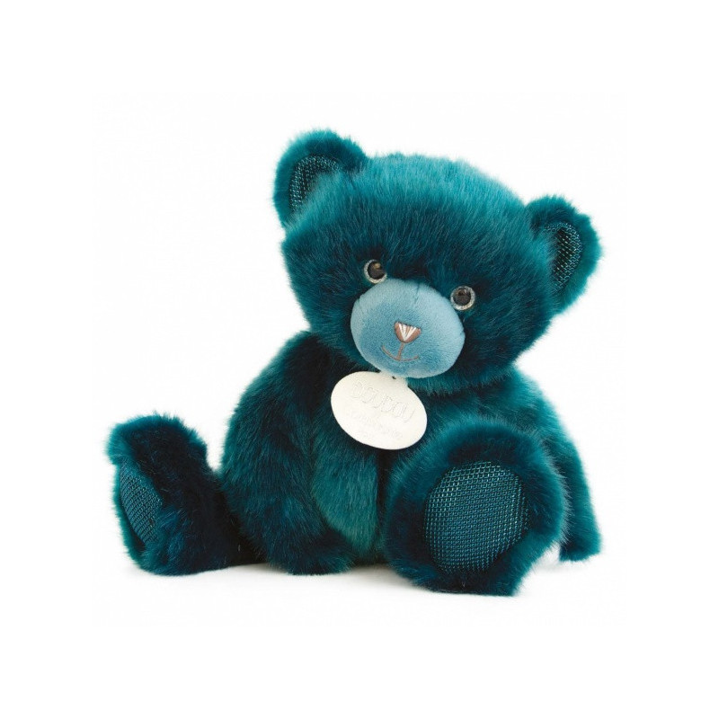Animaux-Bois-Animaux-Bronzes propose Peluche Ours collection 30 cm - bleu paon-la peluche par doudou et compagnie histoire d'our
