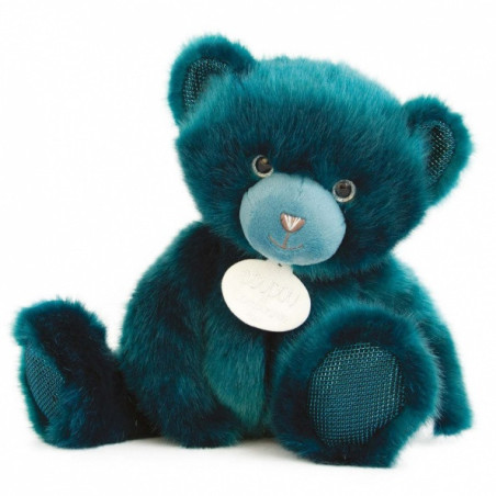 Animaux-Bois-Animaux-Bronzes propose Peluche Ours collection 30 cm - bleu paon-la peluche par doudou et compagnie histoire d'our