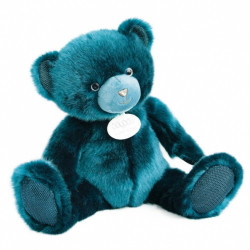 Animaux-Bois-Animaux-Bronzes propose Peluche Ours collection 37 cm - bleu paon-la peluche par doudou et compagnie histoire d'our