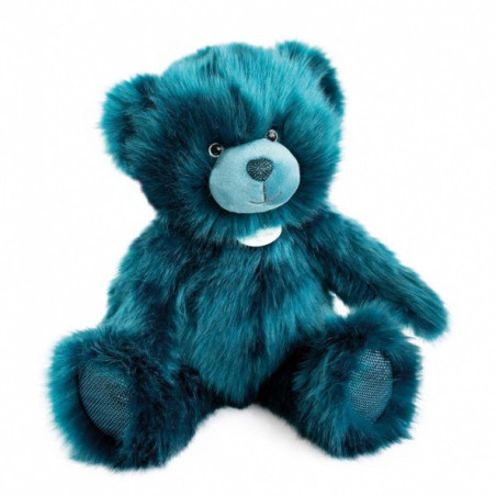 Animaux-Bois-Animaux-Bronzes propose Peluche Ours collection 40 cm - bleu paon-la peluche par doudou et compagnie histoire d'our